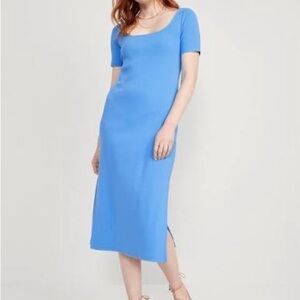 NEW! Old Navy Semi-Fitted Rib-knit Blue Midi Dress